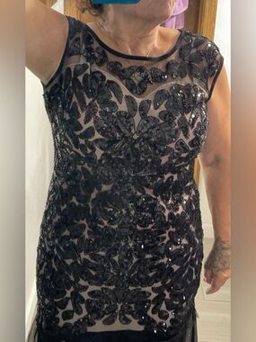 Black Sequin Illusion Neck Evening Dress